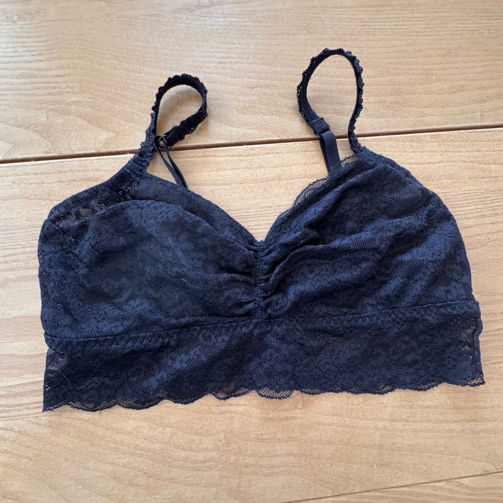 PINK Victoria Secret Lace Bralette Women Medium Black Floral Stretch Coquette